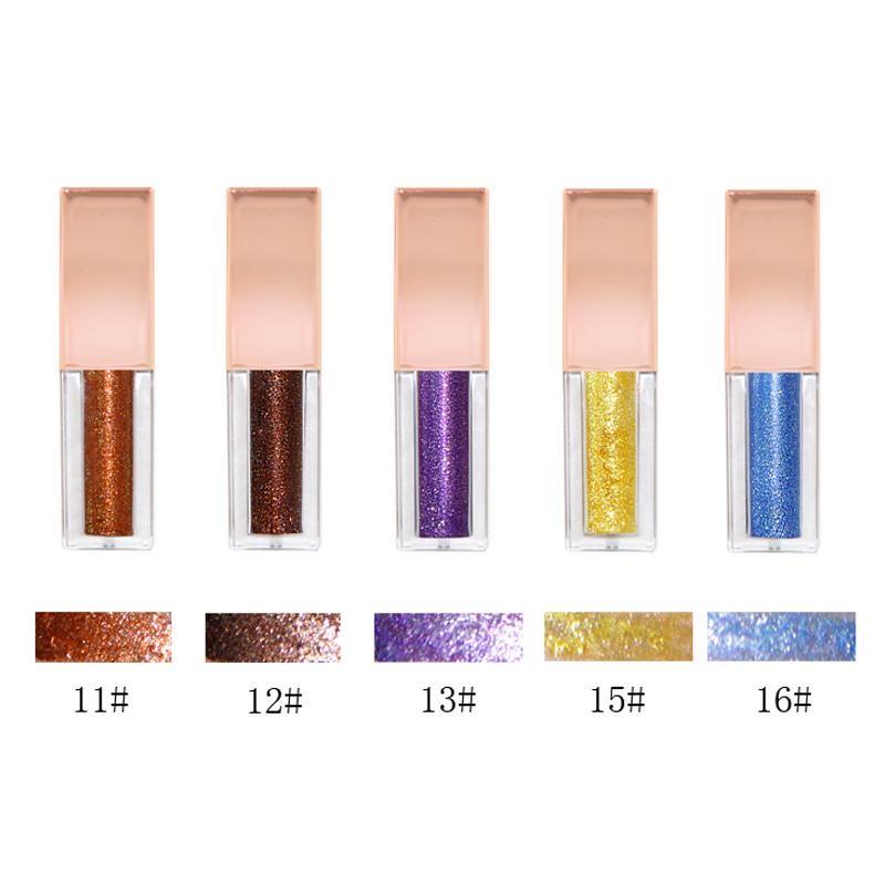 A vibrant display of Liquid Glamorous Shimmer Eyeshadow in various shades, showcasing its gel-based texture and glittery finish.