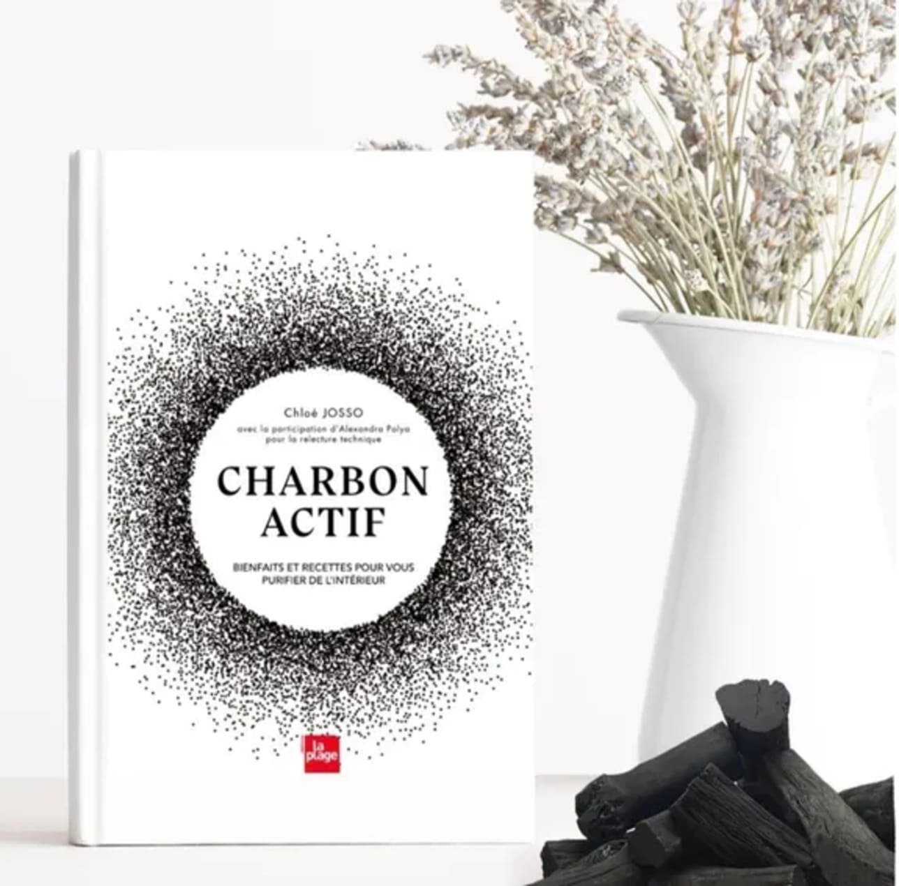 Livre de recettes 'Charbon Actif' avec 80 pages, présentant des recettes et astuces beauté autour du charbon actif.