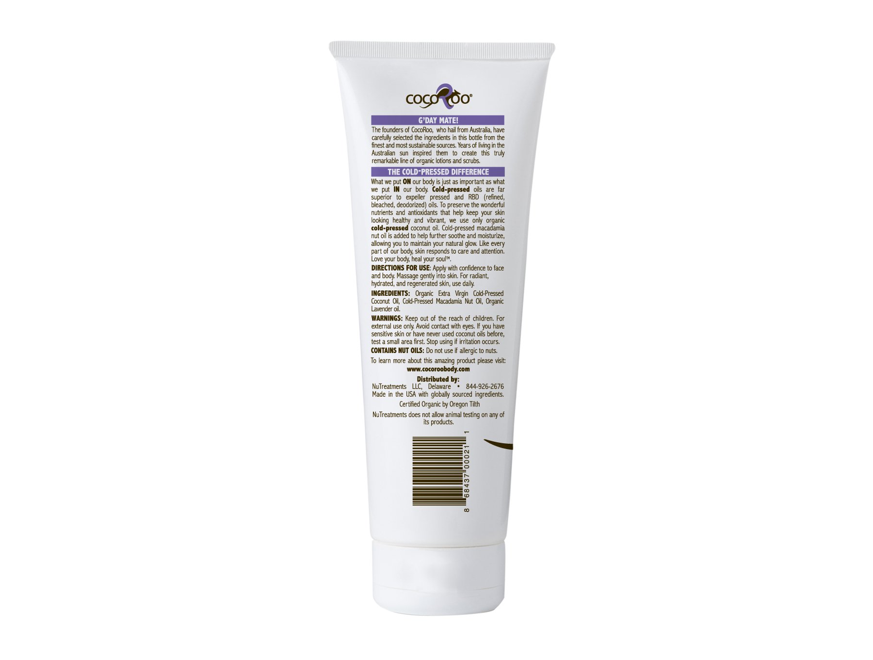 Lost in Lavender Organic Coconut Oil Moisturizer in an 8 oz tube, featuring a calming lavender design.