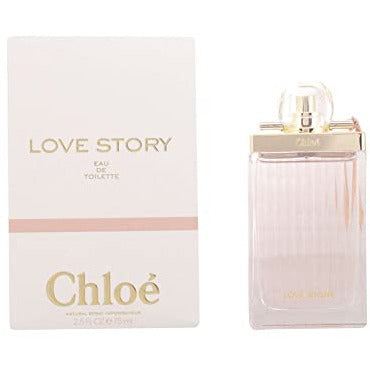 Chloé Love Story Eau de Toilette in an elegant bottle with a ribbon, showcasing its floral and fruity essence.