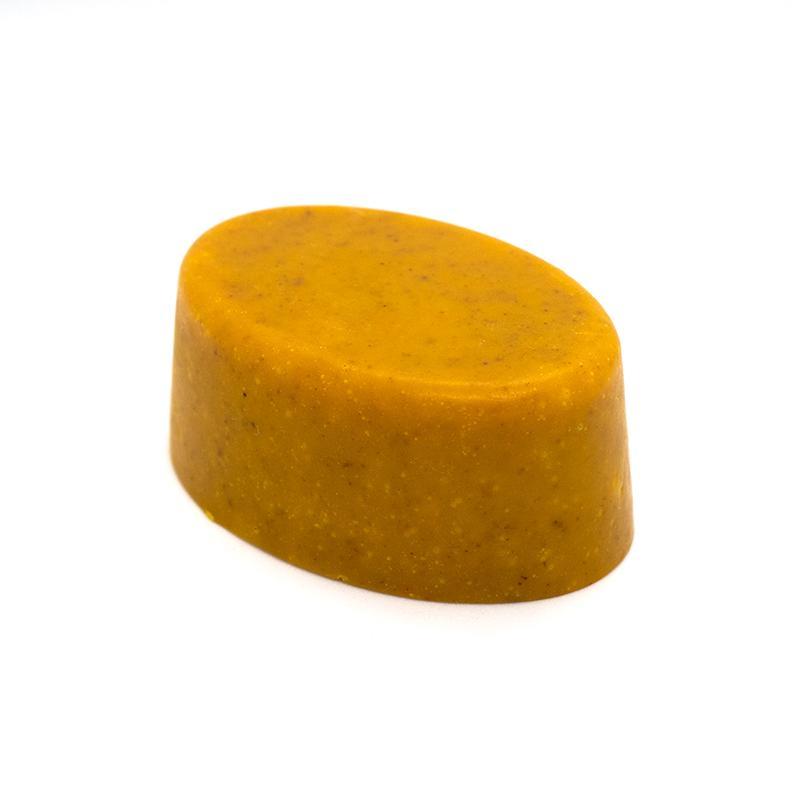 Luscious Locks Organic Shampoo Bar with natural ingredients, suitable for curly and dry hair types, packaged in eco-friendly cotton bag.