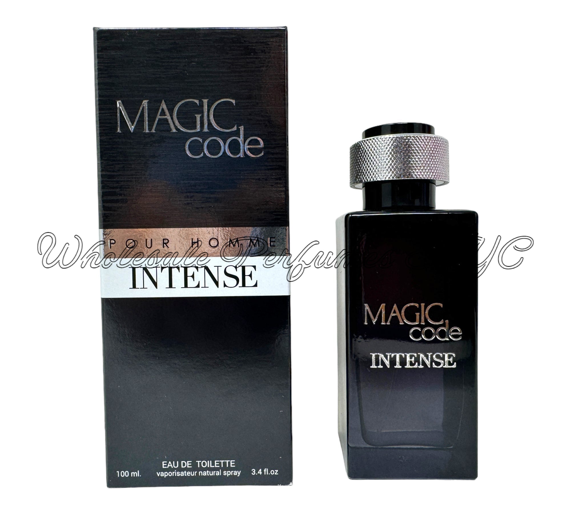 Magic Code Intense for Men 3.4oz Eau de Toilette Spray bottle with elegant design.