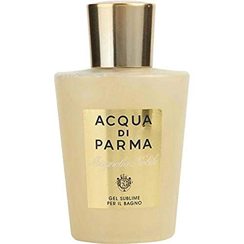 Acqua di Parma Magnolia Nobile Shower Gel in an elegant bottle with floral design, showcasing luxury and sophistication.