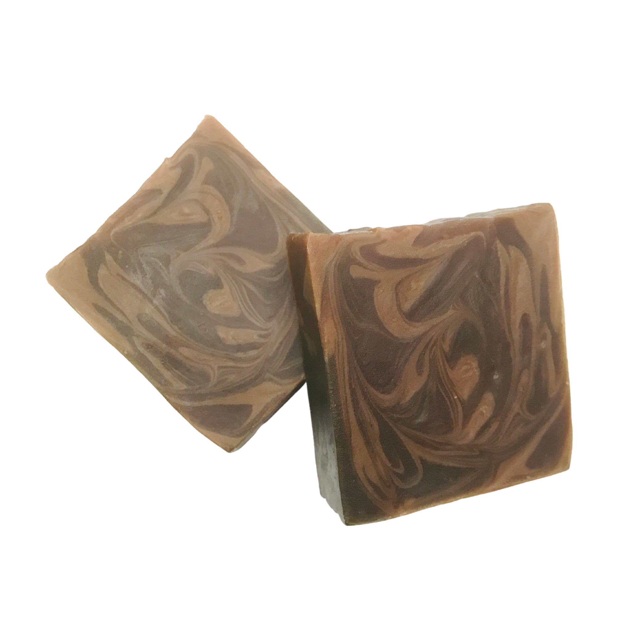 A bar of Mahogany Coconut Soap showcasing its rich texture and natural ingredients, perfect for moisturizing skin.