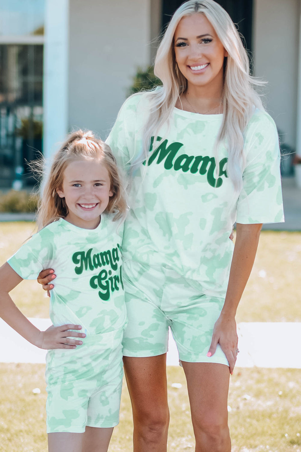 Mama Tie-dye Print T Shirt and Shorts Set featuring a vibrant tie-dye design with a comfortable cotton fabric, perfect for casual wear.