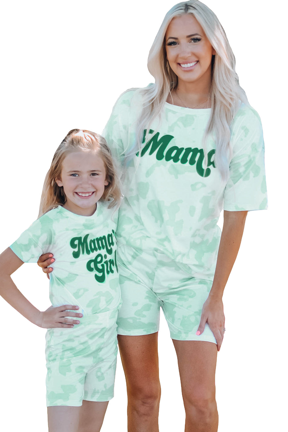 Mama Tie-dye Print T Shirt and Shorts Set featuring a vibrant tie-dye design with a comfortable cotton fabric, perfect for casual wear.