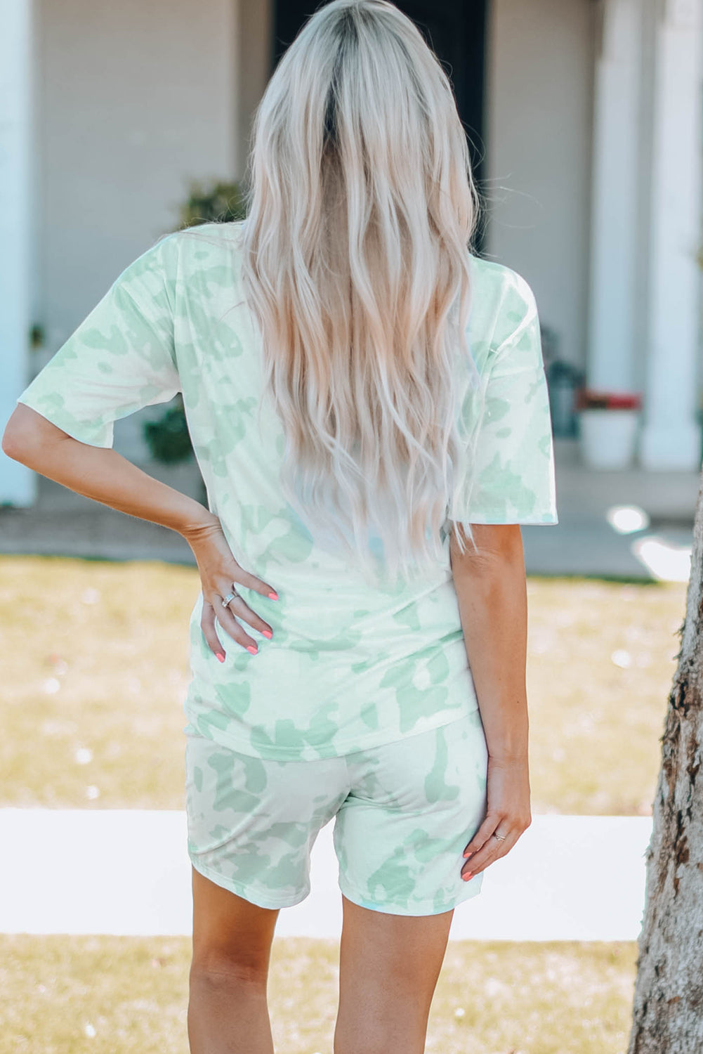 Mama Tie-dye Print T Shirt and Shorts Set featuring a vibrant tie-dye design with a comfortable cotton fabric, perfect for casual wear.