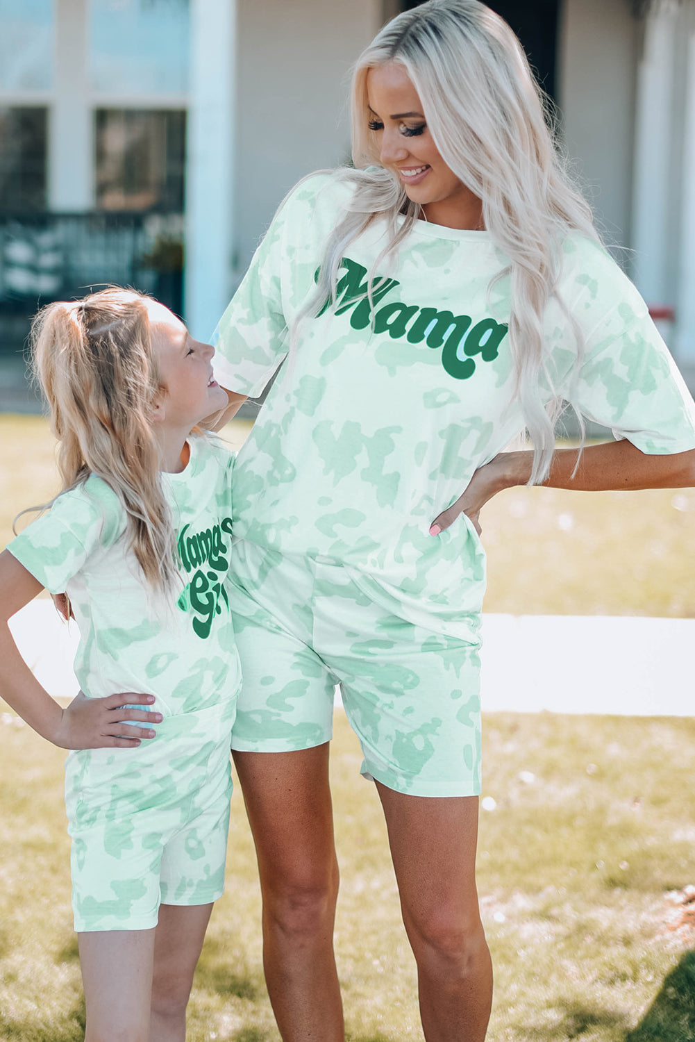 Mama Tie-dye Print T Shirt and Shorts Set featuring a vibrant tie-dye design with a comfortable cotton fabric, perfect for casual wear.