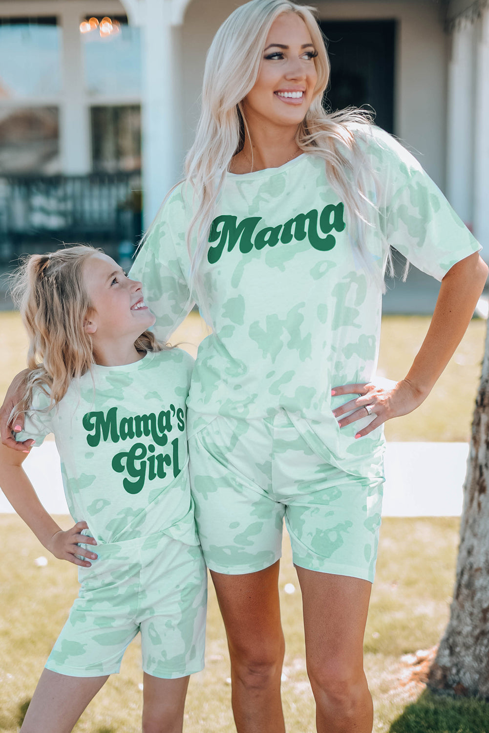 Mama Tie-dye Print T Shirt and Shorts Set featuring a vibrant tie-dye design with a comfortable cotton fabric, perfect for casual wear.