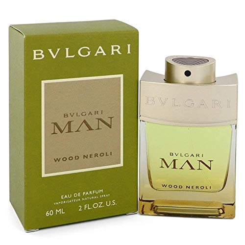 Bvlgari Man Wood Neroli Eau de Parfum bottle with elegant design and wooden cap.