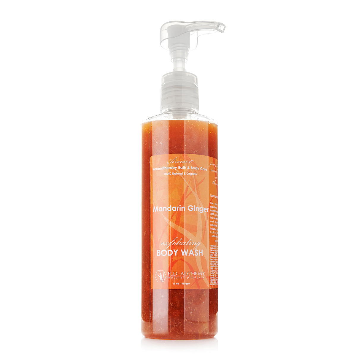 Mandarin Ginger Body Wash Shower Gel in a 16 oz bottle with a vibrant label showcasing its sweet and spicy scent.