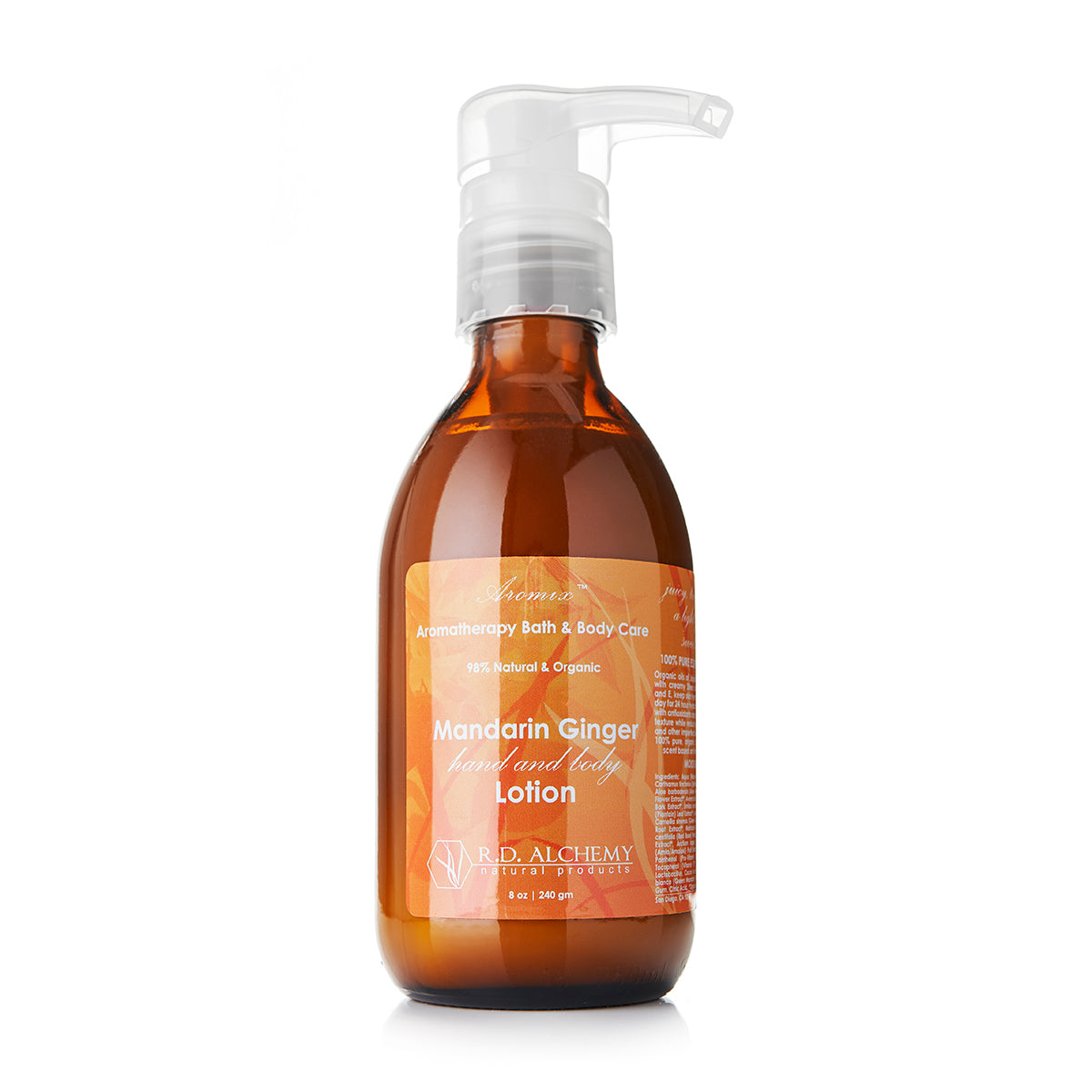 Mandarin Ginger Hand & Body Lotion in a sleek bottle, showcasing its vibrant packaging and natural ingredients.