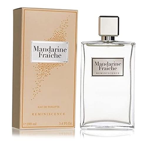 A bottle of Reminiscence Mandarine Fraiche Eau de Toilette showcasing its elegant design and vibrant citrus theme.