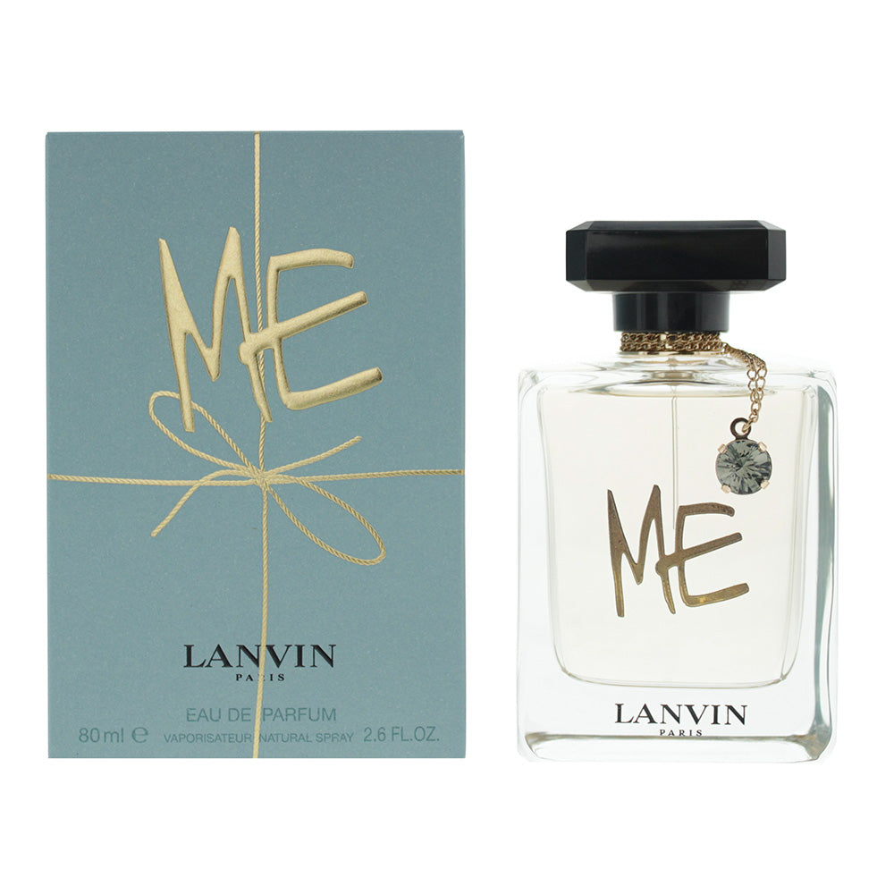 A stylish bottle of Lanvin Me Eau de Parfum with a modern design, showcasing its elegant curves and chic cap.