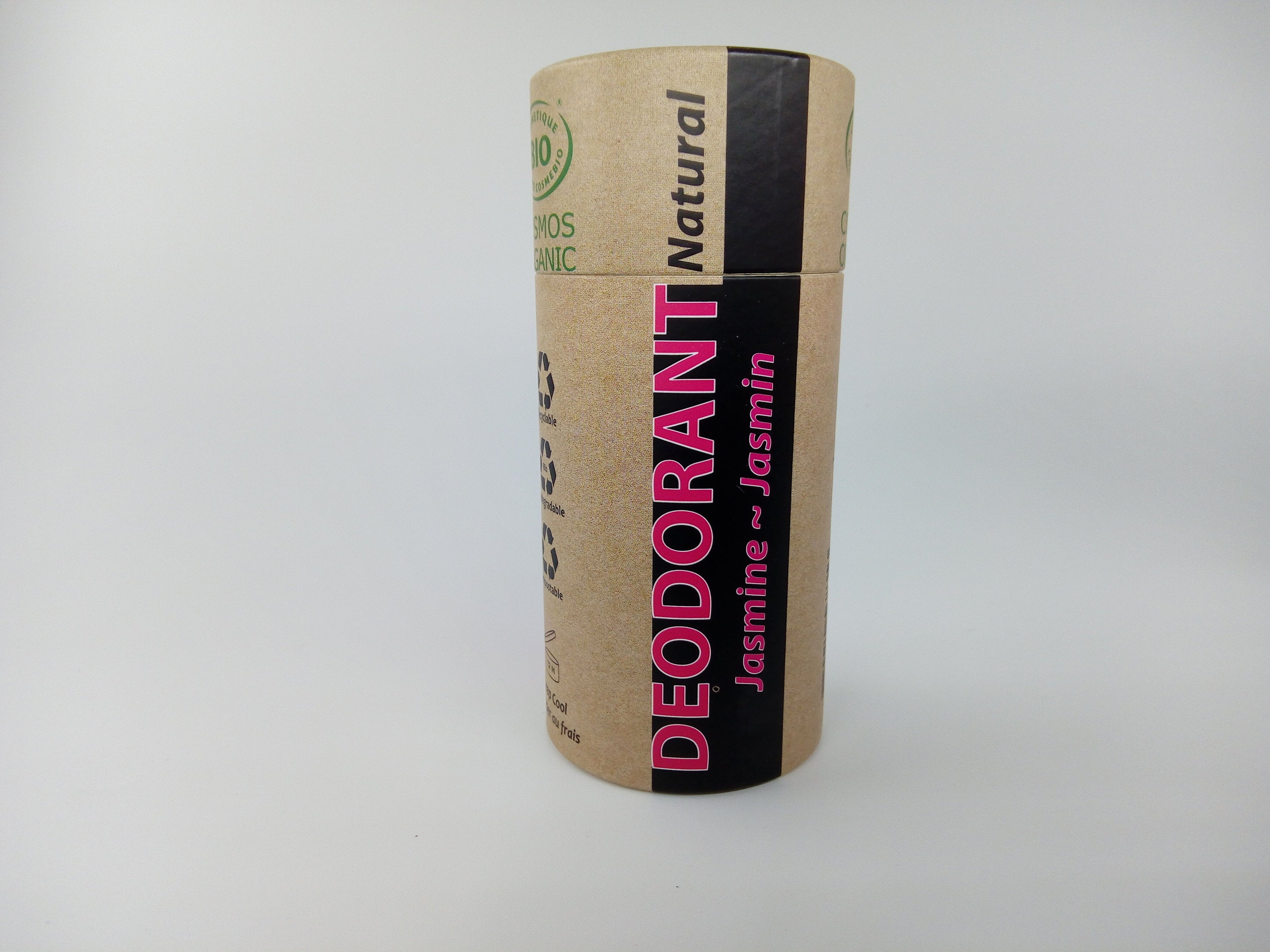 A collection of 12 x 100ml Organic Certified Natural Deodorant tubes in jasmine scent, packaged in eco-friendly recycled paper tubes.