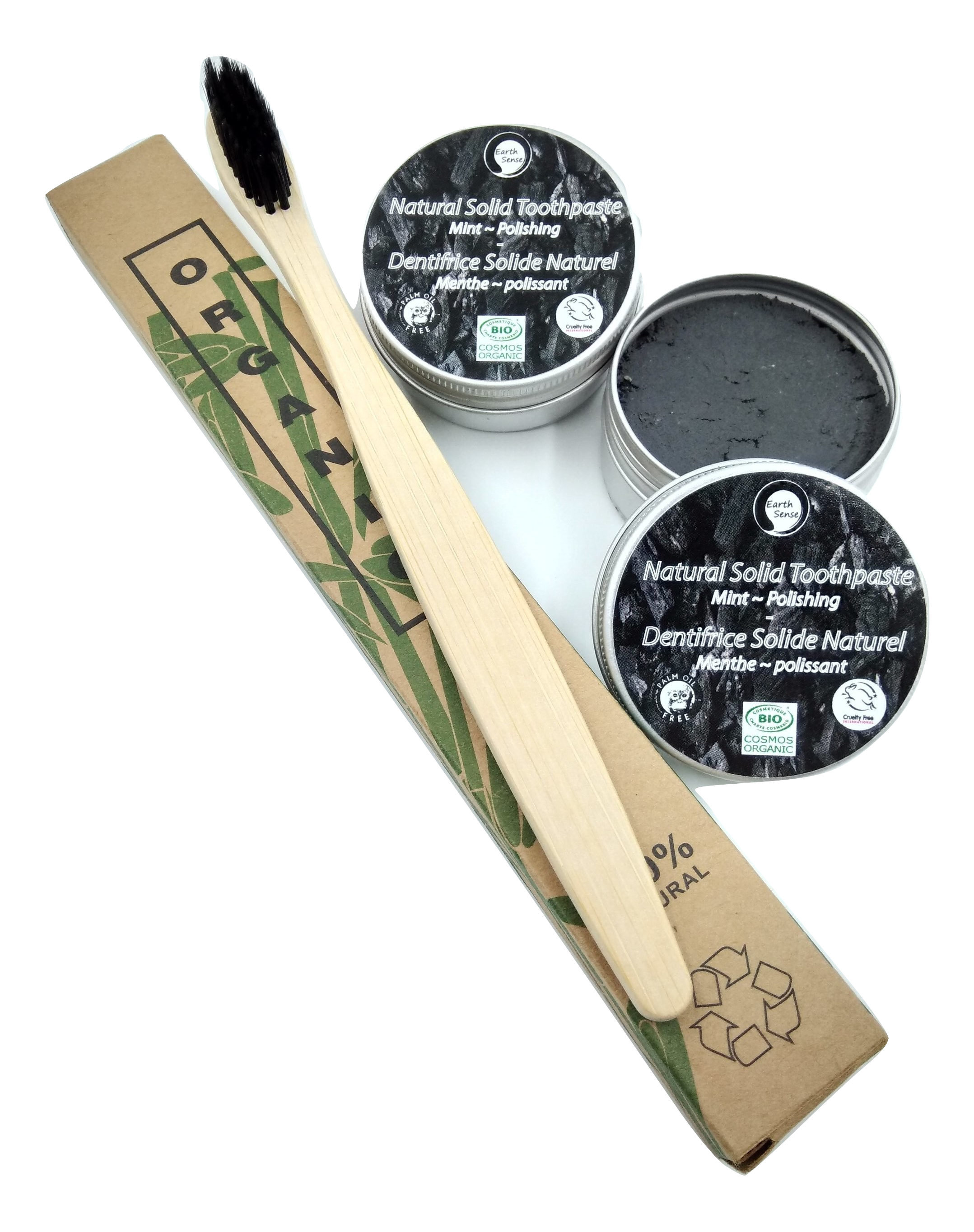 MEGA BUNDLE of 32 x 40g Natural Organic Certified Solid Toothpaste in aluminum tins, featuring Daily and Polishing variants.