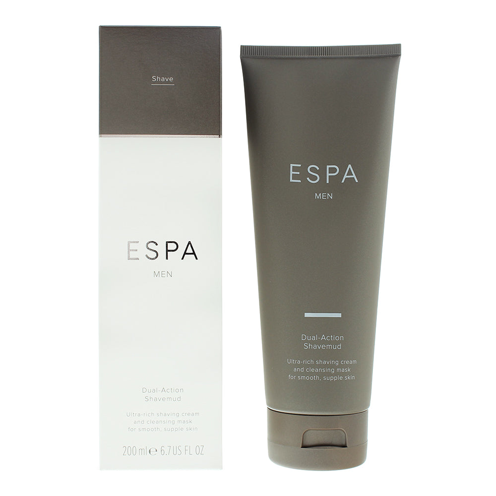 Espa Men Dual-Action Shavemud in a sleek container, showcasing its creamy texture and branding.