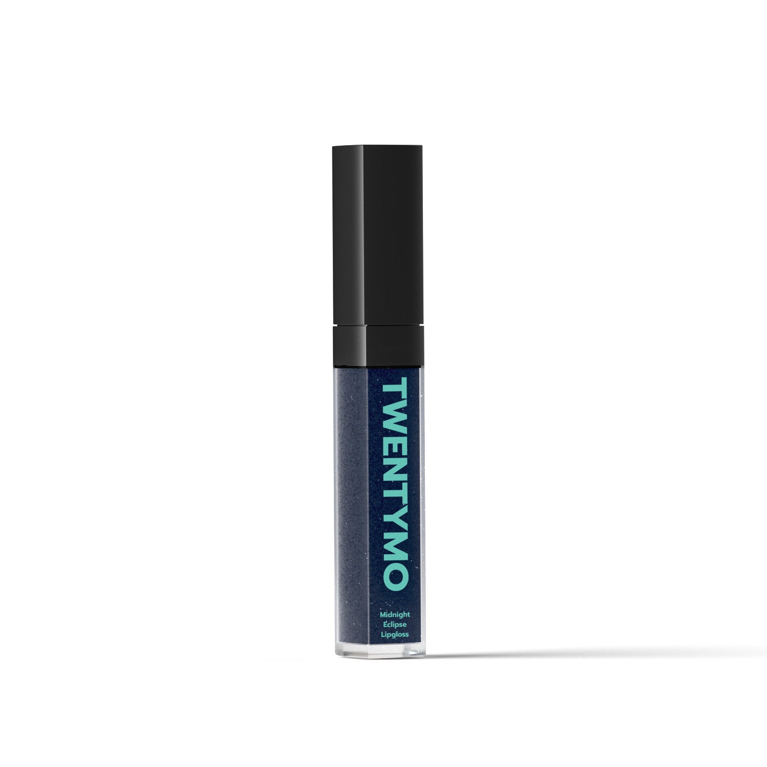 A tube of Midnight Eclipse Gloss showcasing its high-shine, transparent formula, perfect for achieving glossy lips.