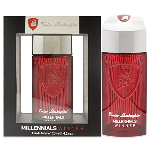 Lamborghini Millennials Winner Eau de Toilette bottle with sleek design, showcasing luxury and elegance.