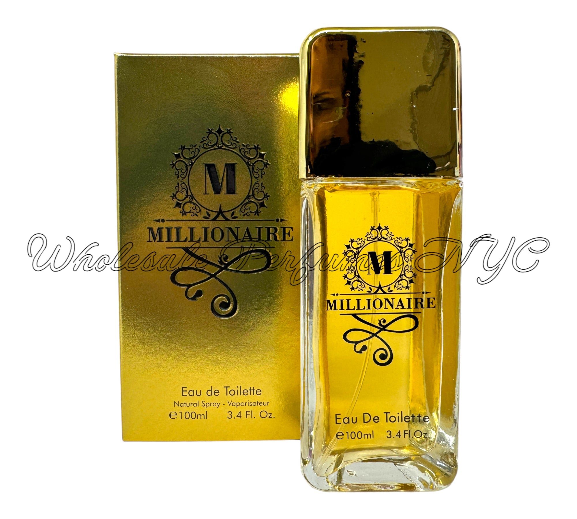 A stylish bottle of Millionaire for Men Eau de Toilette by Urban Collection, showcasing its elegant design and luxurious appeal.