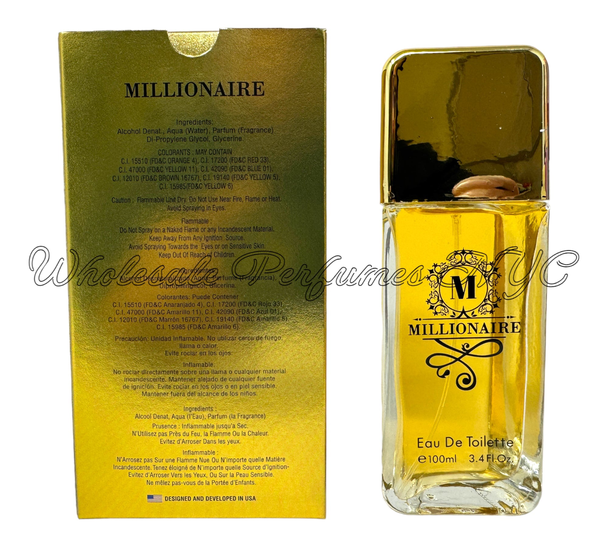 A stylish bottle of Millionaire for Men Eau de Toilette by Urban Collection, showcasing its elegant design and luxurious appeal.