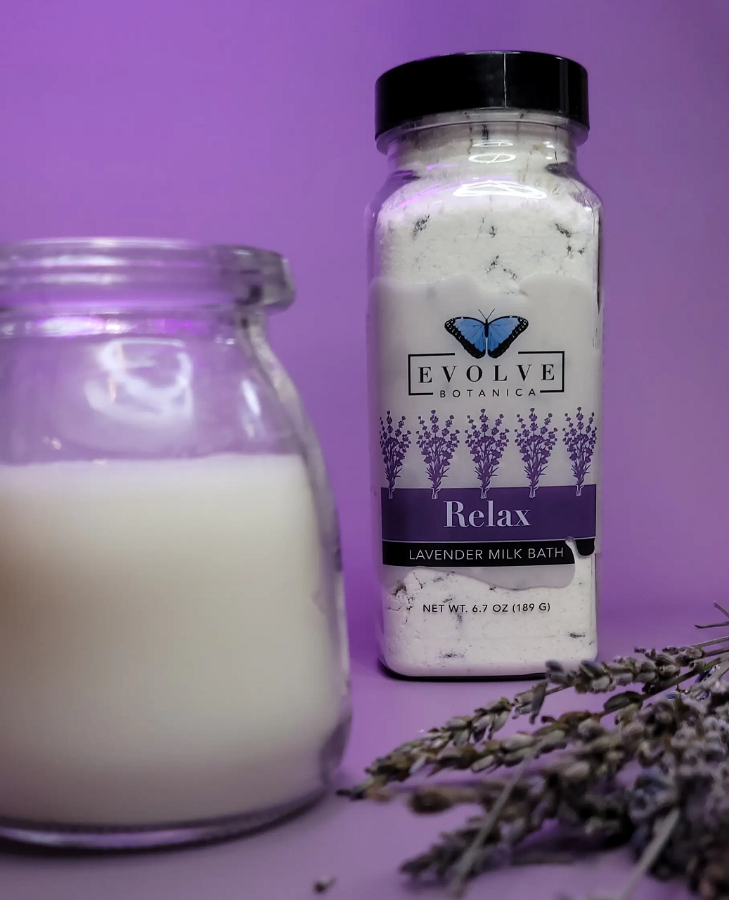 A luxurious lavender milk bath with coconut milk and lavender buds, perfect for relaxation.