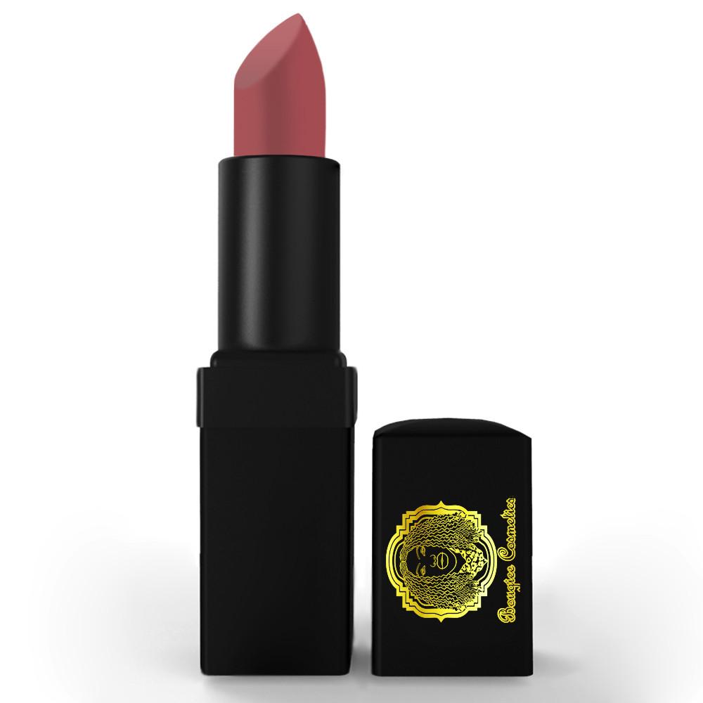 Mimi Lipstick in Rosed Pink showcasing its matte texture and vibrant color, perfect for enhancing lips with a long-lasting finish.