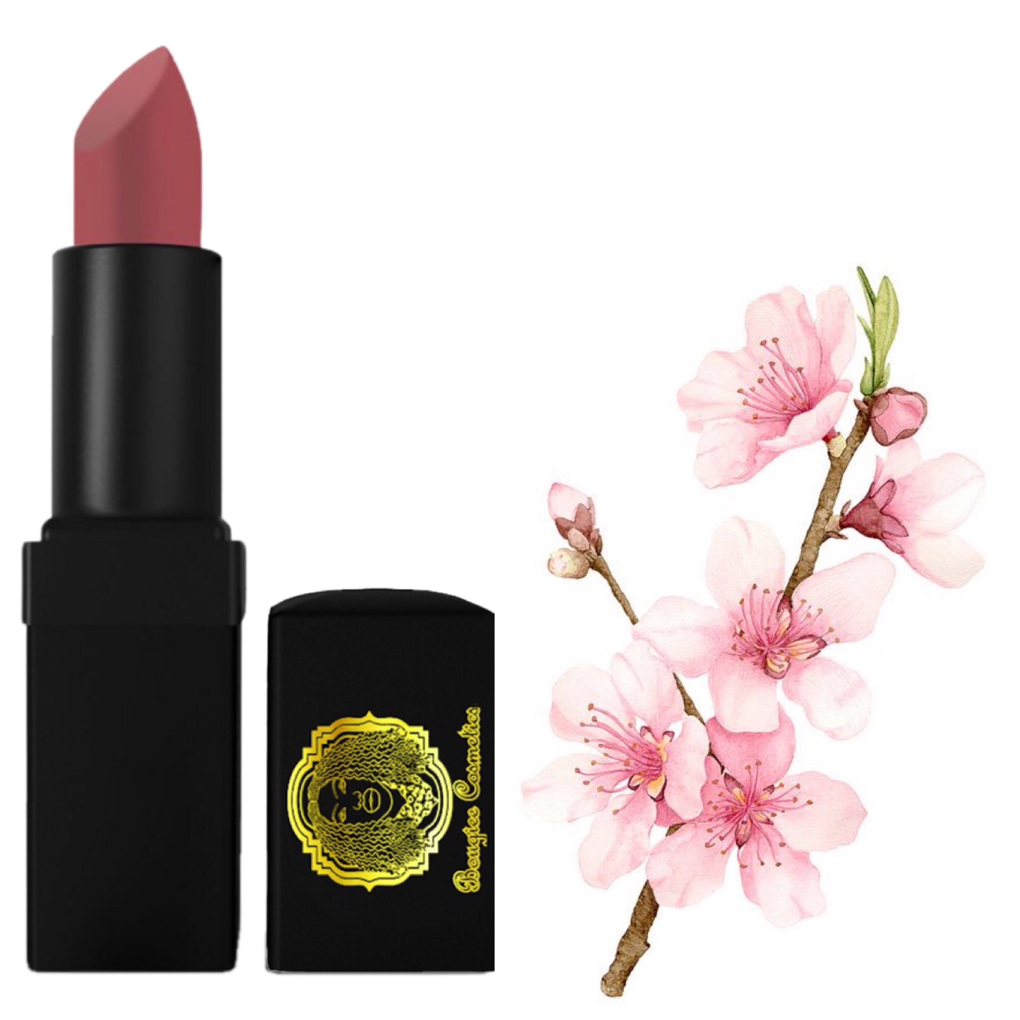 Mimi Lipstick in Rosed Pink showcasing its matte texture and vibrant color, perfect for enhancing lips with a long-lasting finish.