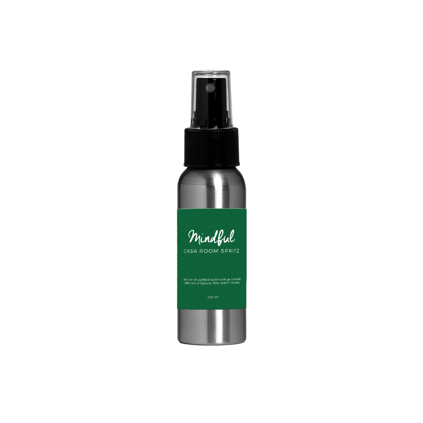 Mindful Room Spritz bottle with essential oils, eco-friendly mister design, surrounded by natural elements.