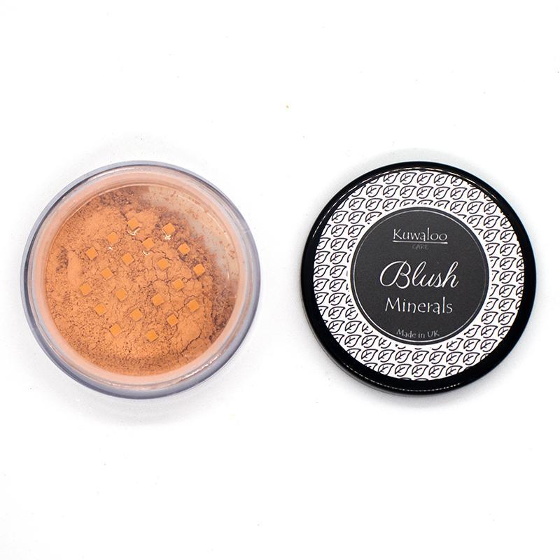 Mineral Blush 3g in Coral shade, showcasing its natural ingredients and vibrant color.