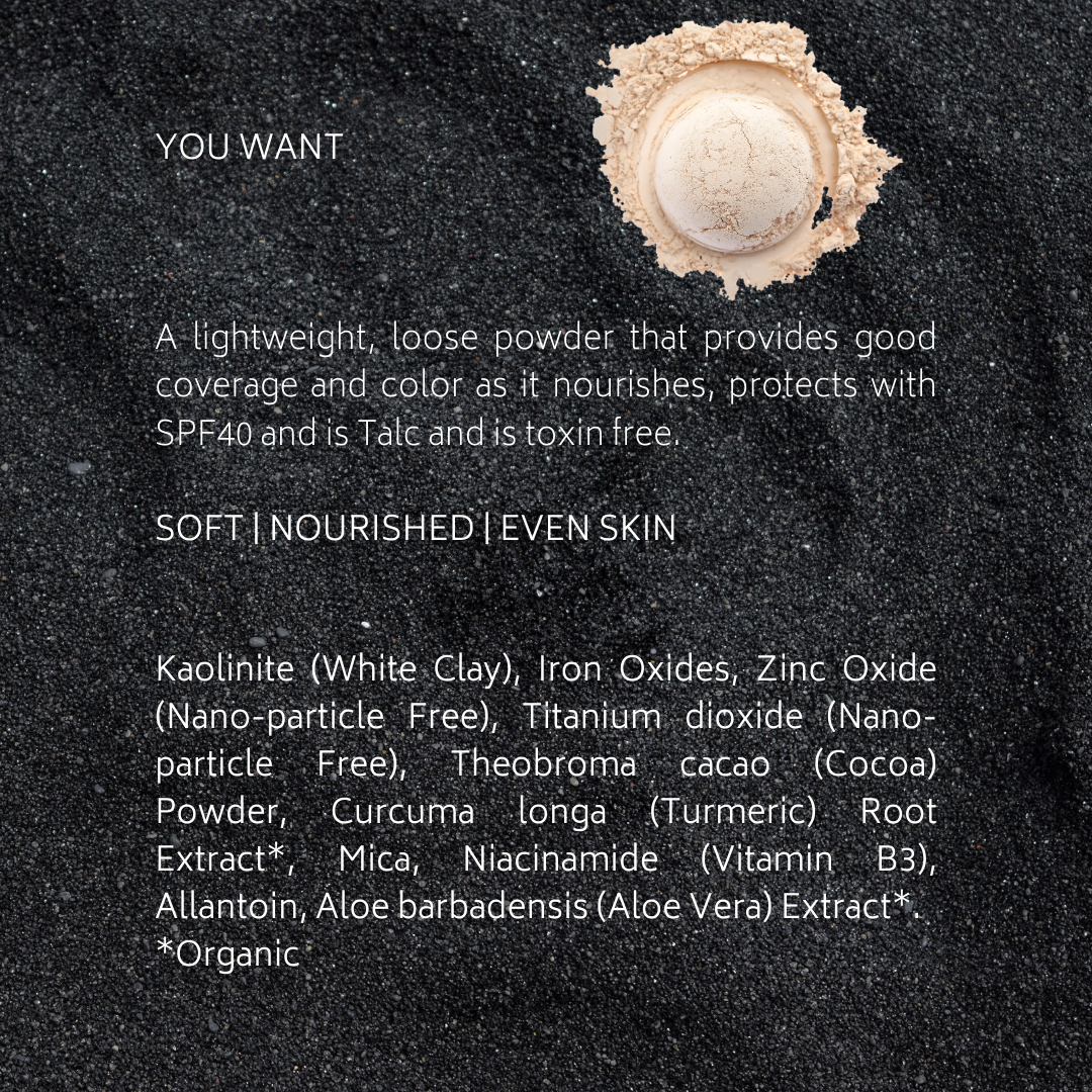 A jar of Mineral Loose Powder showcasing its fine texture and lightweight formula, ideal for normal to oily skin types.