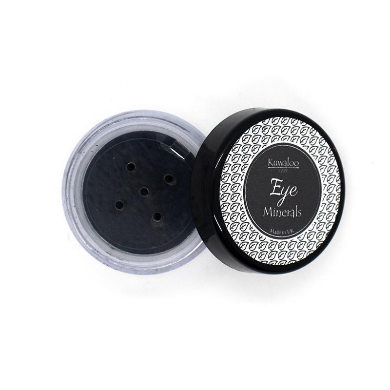 Mineral Makeup Eyes 1.5g in Black Magic, showcasing its natural ingredients and versatile application for sensitive skin.