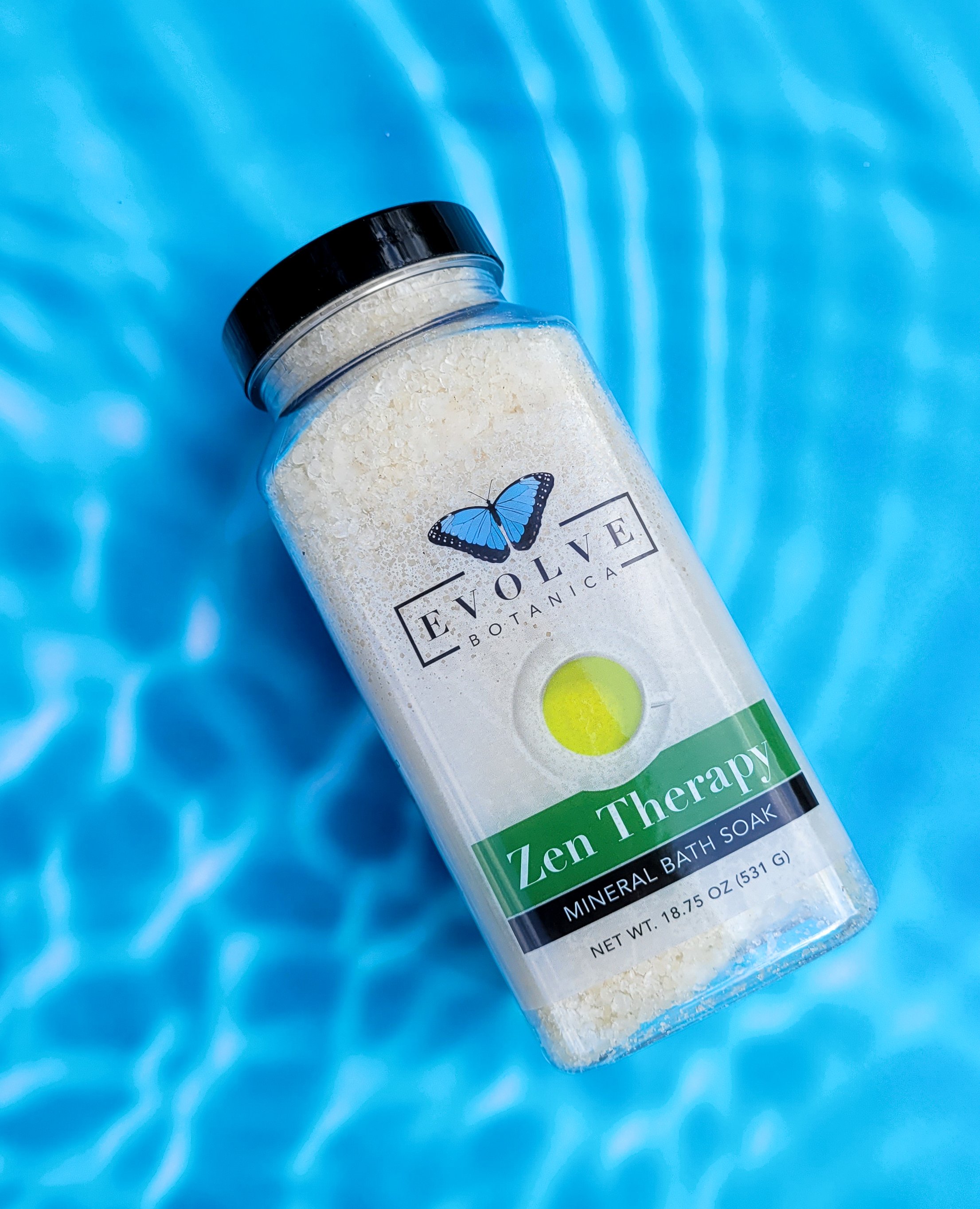 A jar of Mineral Soak - Zen bath salt featuring a blend of Dead Sea salts, Pacific solar salts, lavender, and rosemary essential oils.