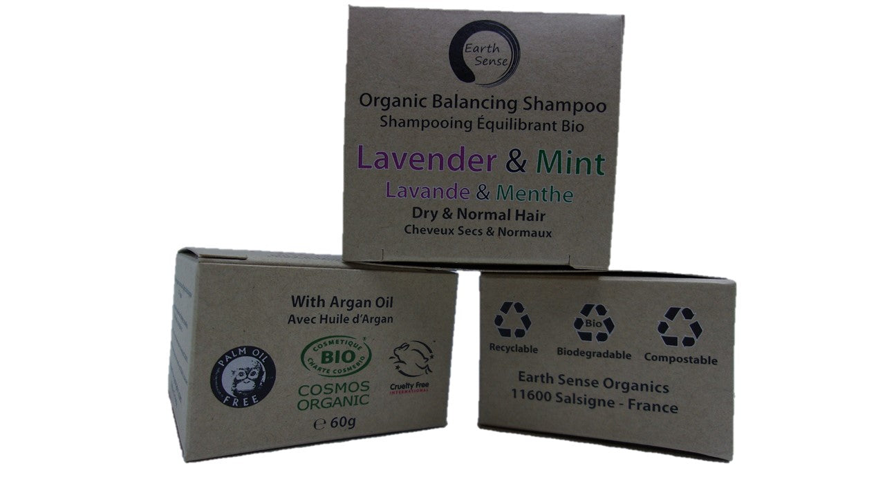 MINI BUNDLE of 4 Organic Certified Solid Shampoo bars in Lavender & Mint, perfect for dry and normal hair types.