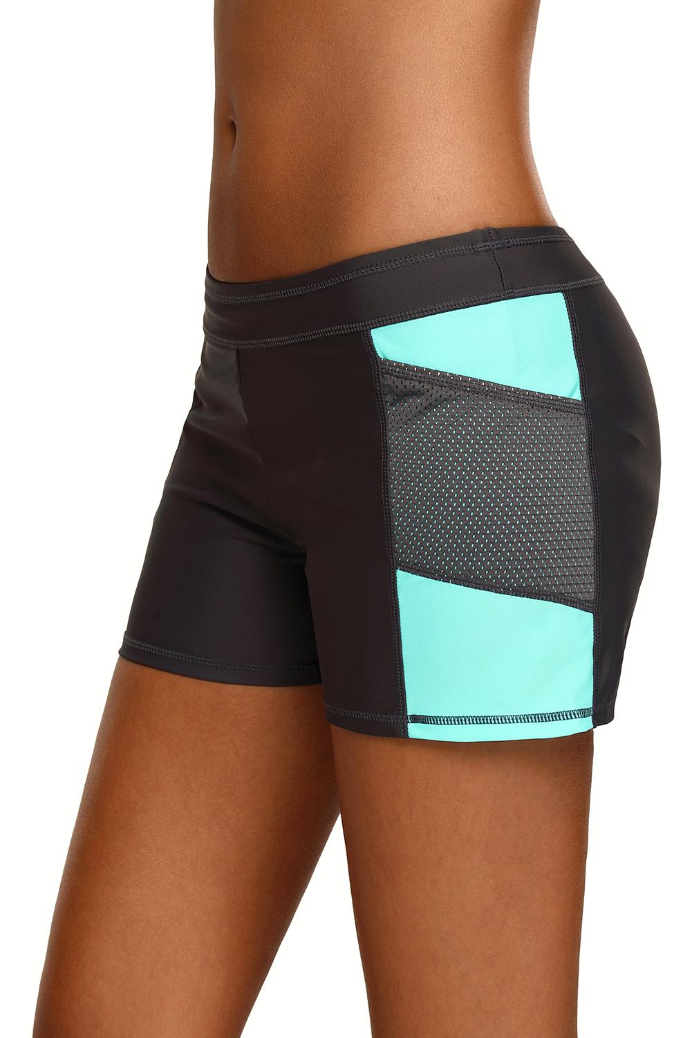 Mint Side Mesh Insert Sports Boardshort featuring a wide waistband and sporty side mesh accents, perfect for active women.