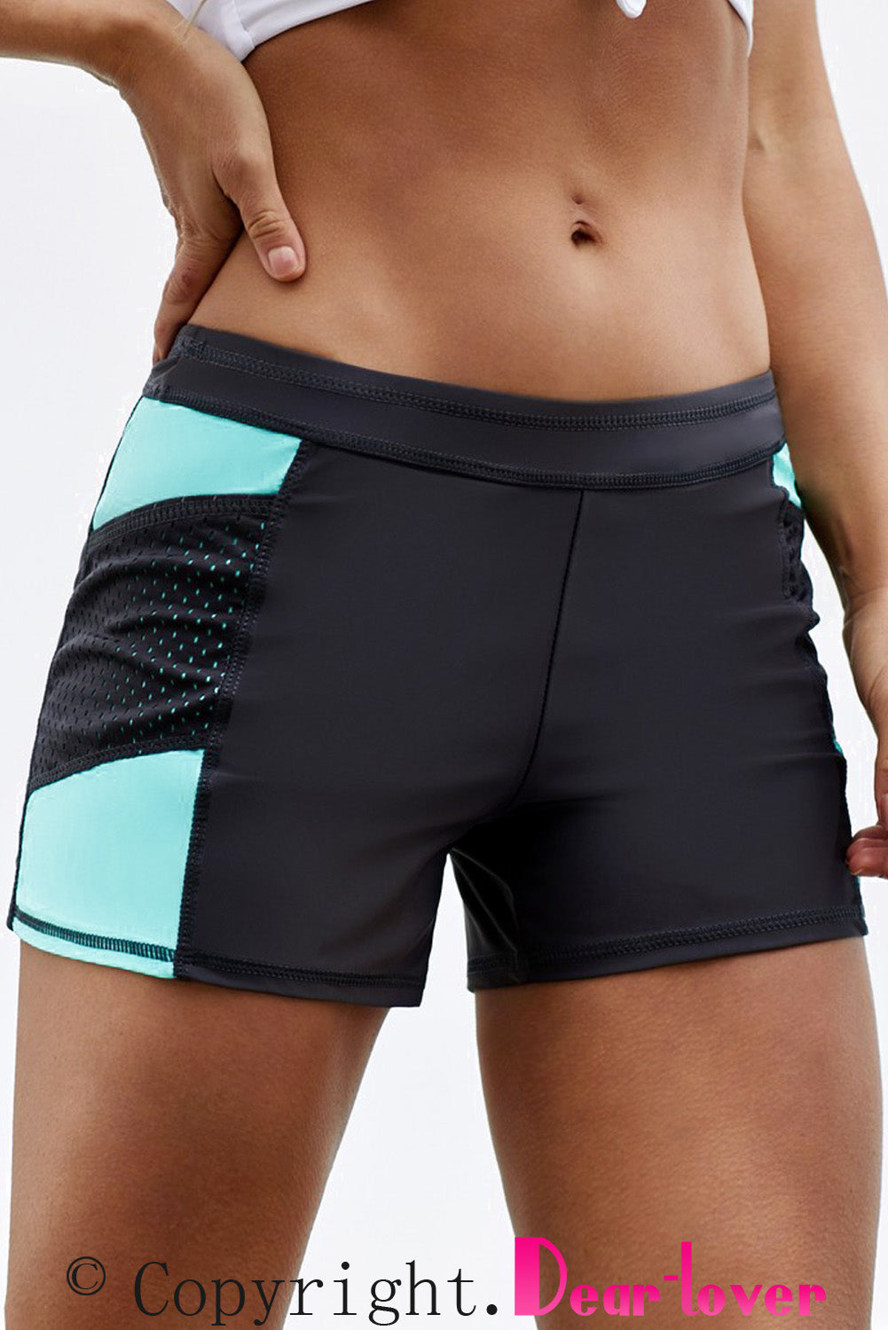 Mint Side Mesh Insert Sports Boardshort featuring a wide waistband and sporty side mesh accents, perfect for active women.