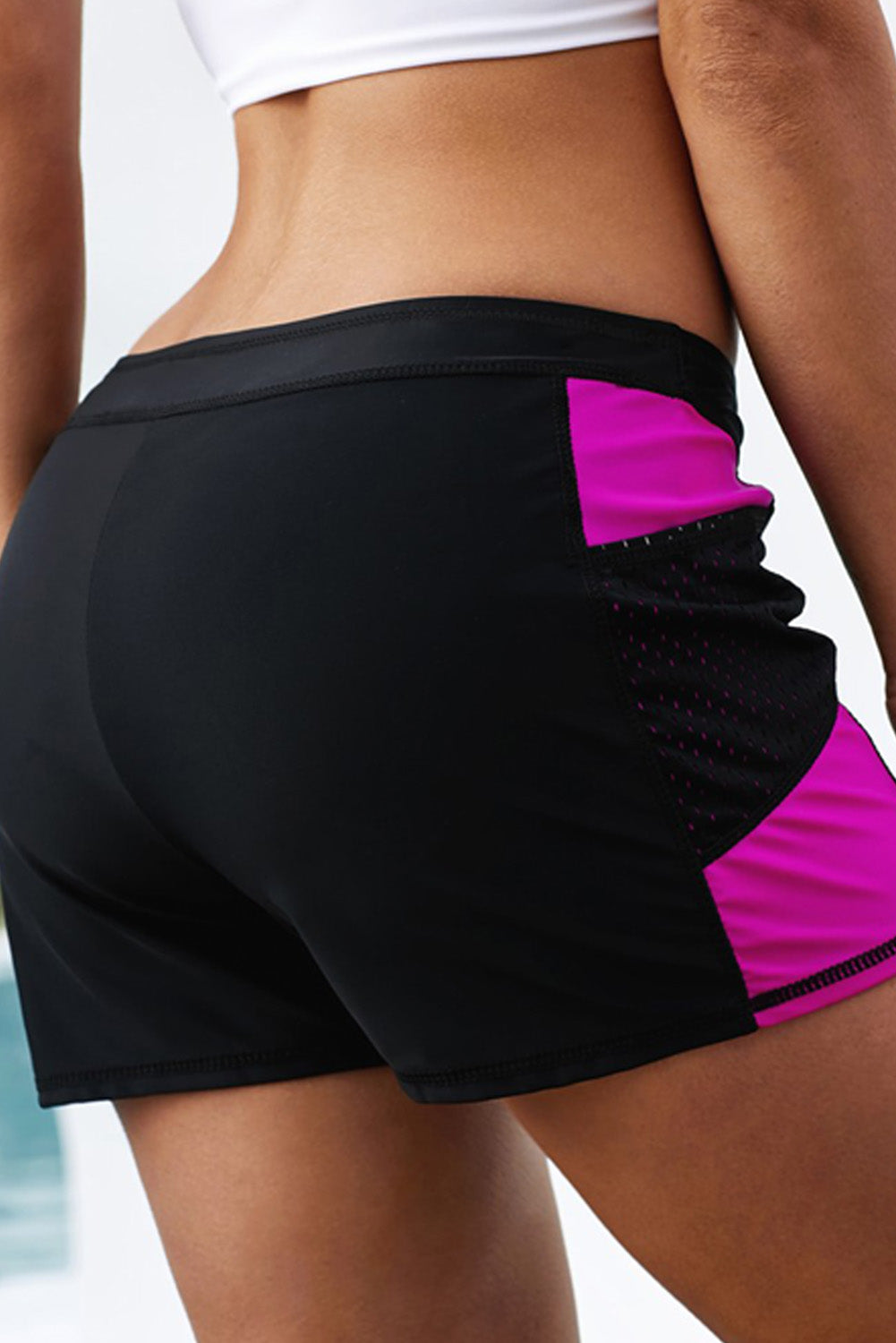 Mint Side Mesh Insert Sports Boardshort featuring a wide waistband and sporty side mesh accents, perfect for active women.