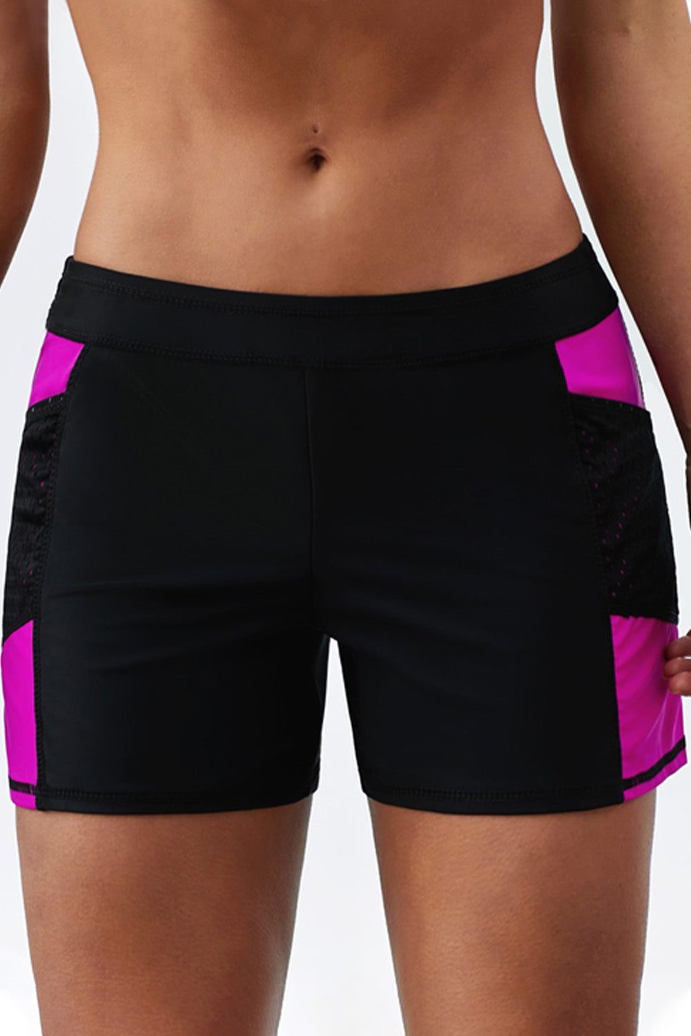 Mint Side Mesh Insert Sports Boardshort featuring a wide waistband and sporty side mesh accents, perfect for active women.