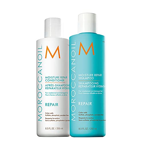 Moroccanoil Moisture Repair Shampoo bottle with a sleek design, showcasing its nourishing formula for healthy hair.