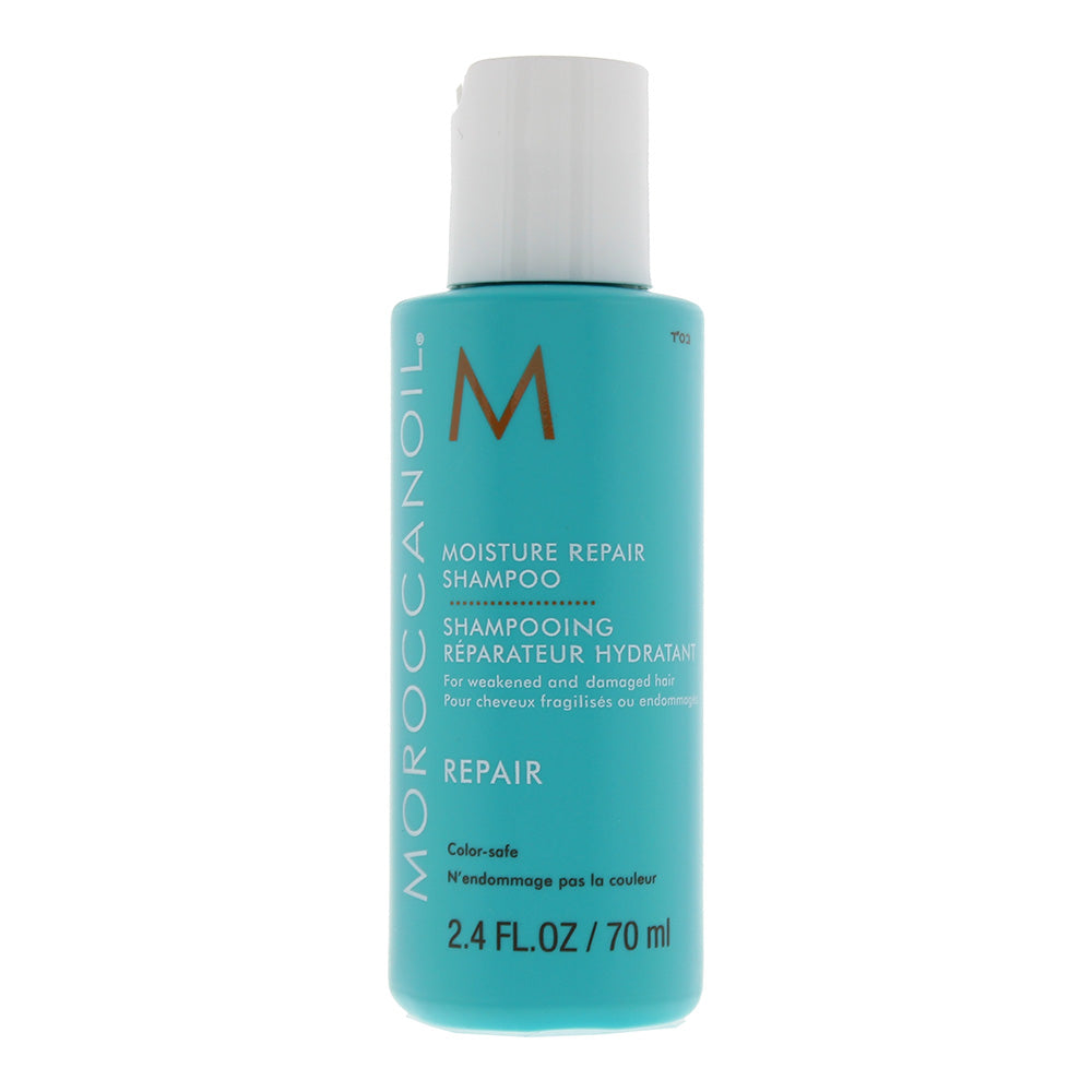 Moroccanoil Moisture Repair Shampoo bottle with a sleek design, showcasing its nourishing formula for healthy hair.