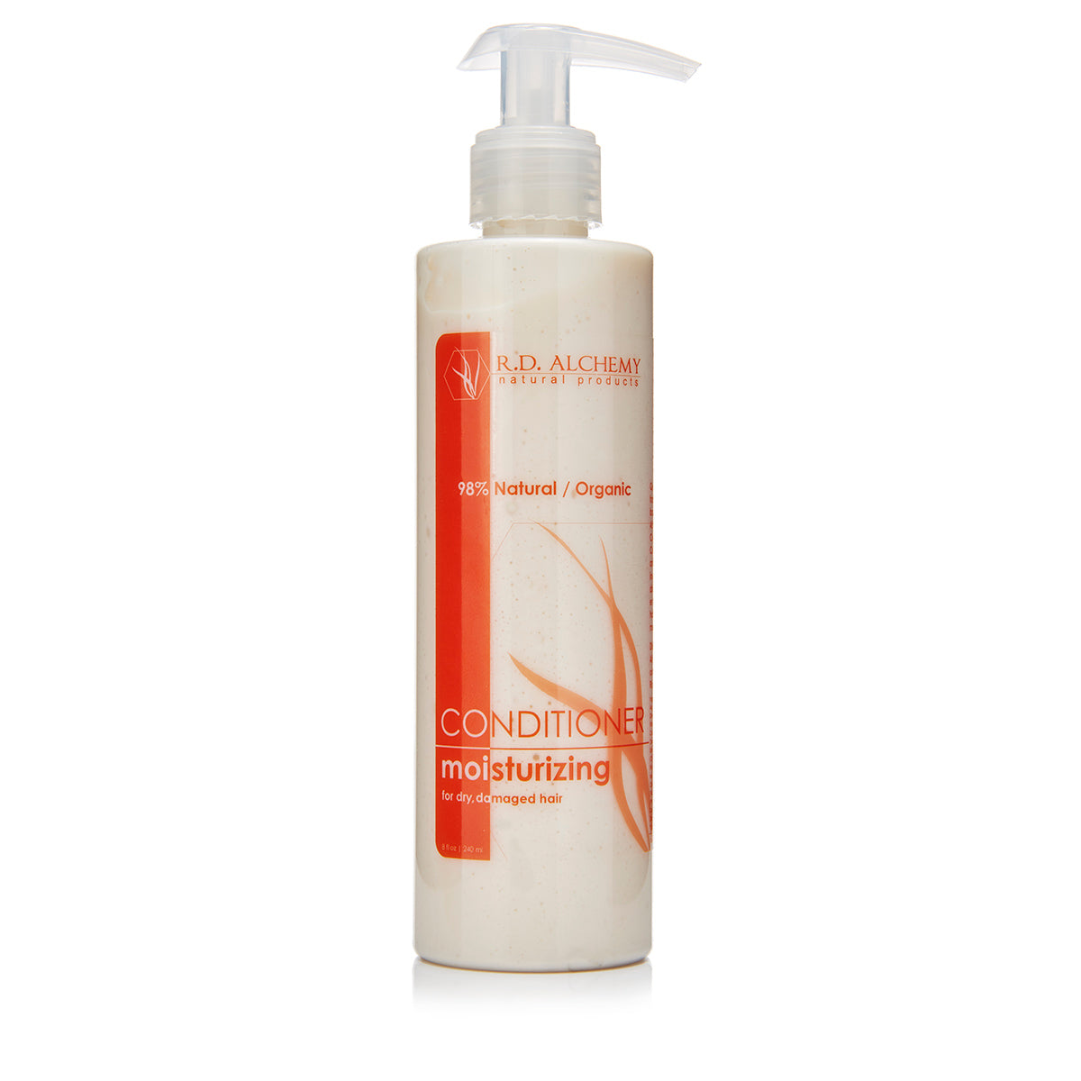 A bottle of Moisturizing Conditioner designed for dry and damaged hair, featuring a sleek design and clear labeling.