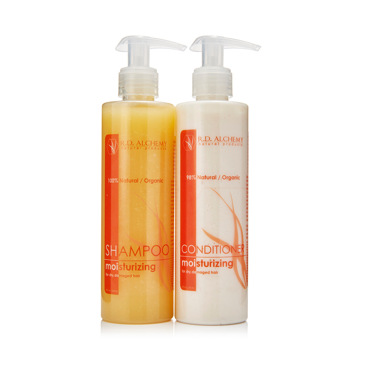 Moisturizing Shampoo and Conditioner Set with natural ingredients for dry and damaged hair, featuring sleek packaging.