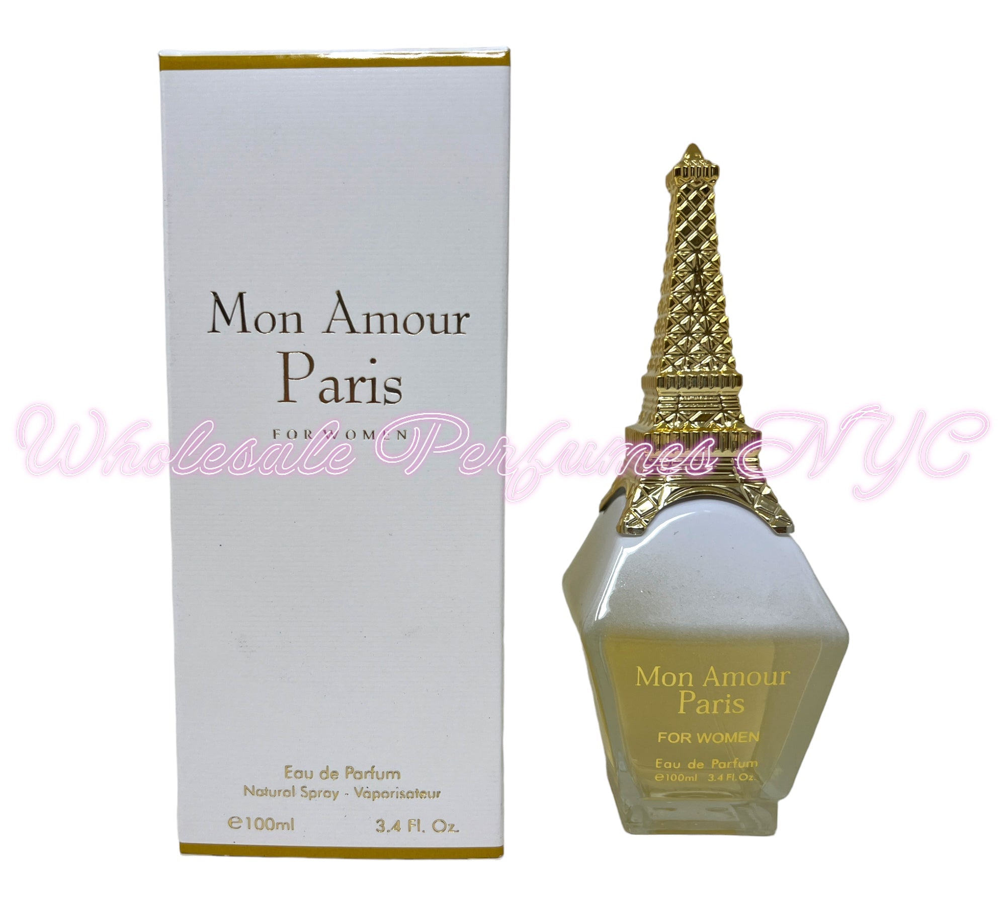 Mon Amour Paris for Women Eau de Parfum in a sleek bottle, inspired by Dior's Jadore, elegantly displayed with floral accents.