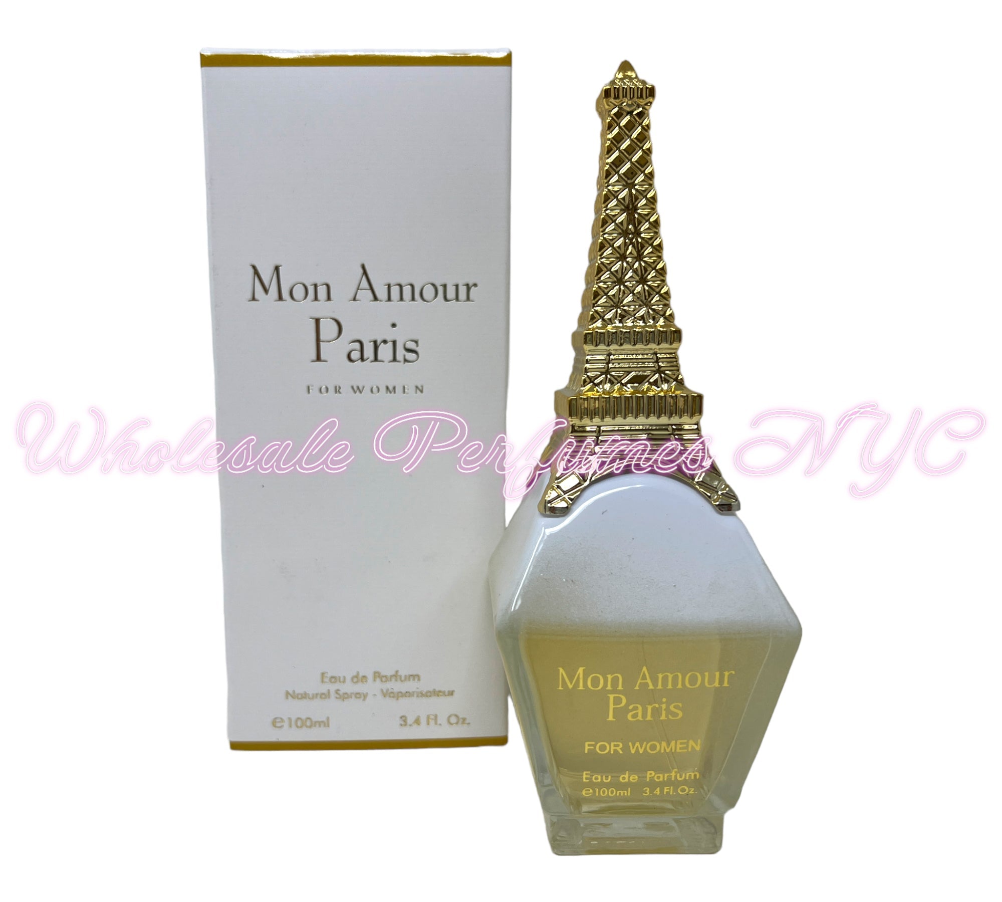 Mon Amour Paris for Women Eau de Parfum in a sleek bottle, inspired by Dior's Jadore, elegantly displayed with floral accents.