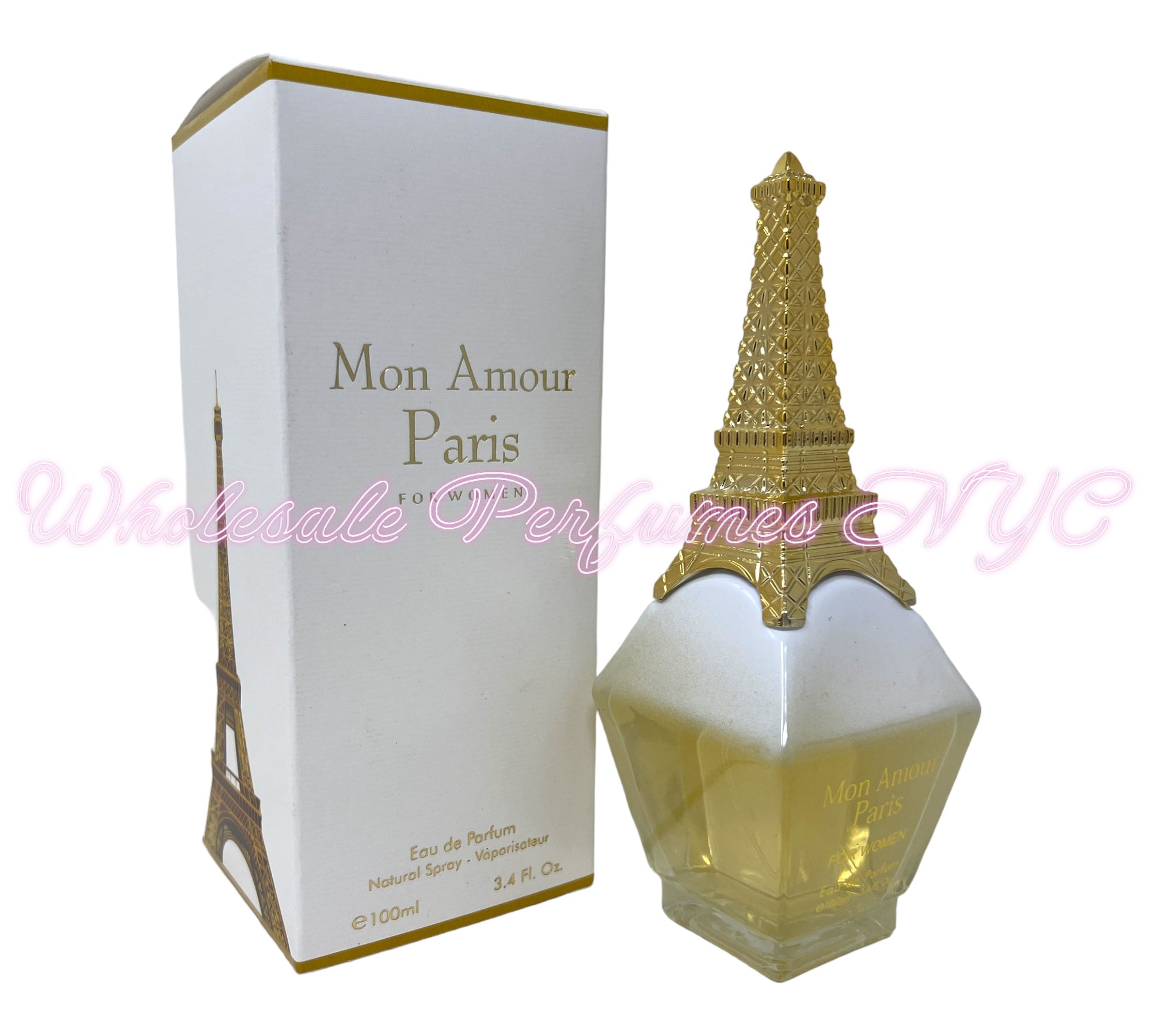 Mon Amour Paris for Women Eau de Parfum in a sleek bottle, inspired by Dior's Jadore, elegantly displayed with floral accents.