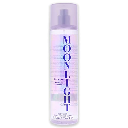 Ariana Grande Moonlight Body Mist bottle with a floral design, showcasing its elegant and enchanting appearance.