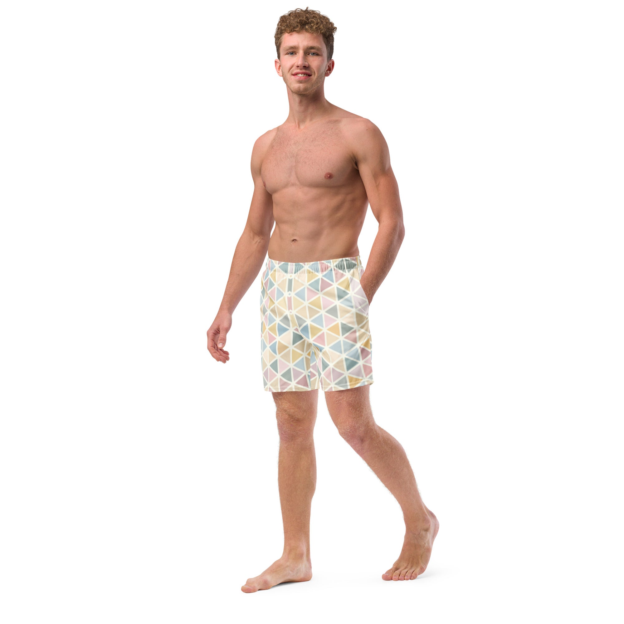 Morgan men's swim trunks featuring quick-drying fabric, breathable design, and multiple pockets for convenience.