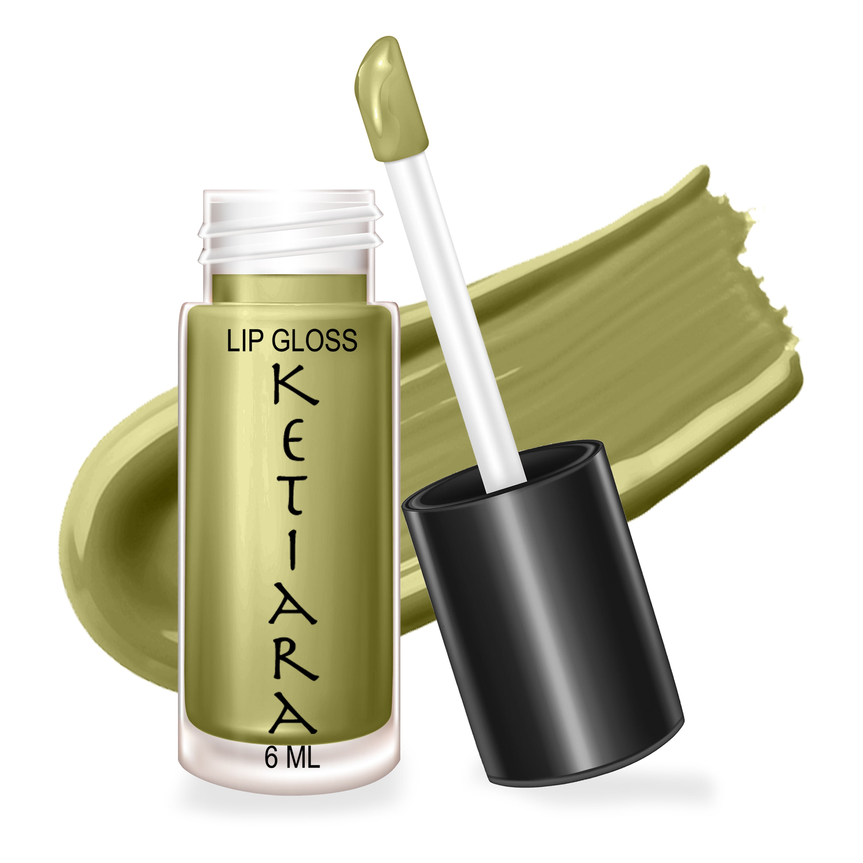 Moss Green Big Brush Wand lip gloss with a sleek applicator, showcasing its vibrant color and hydrating formula.