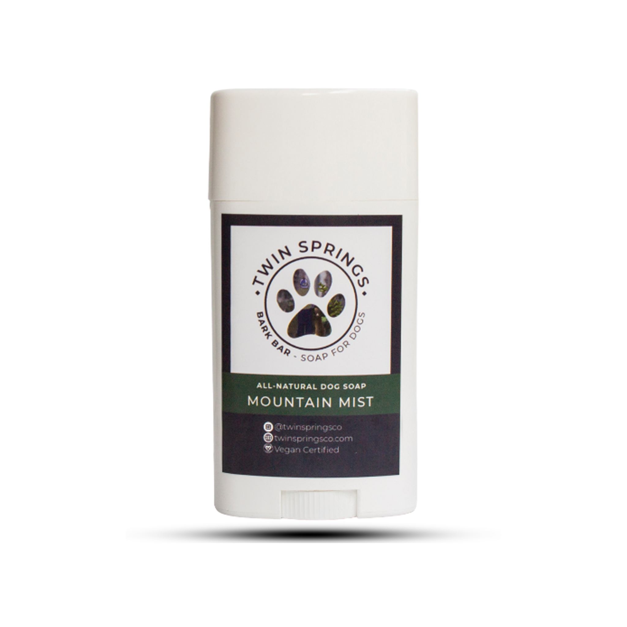 Twin Springs Mountain Mist Bark Bar for dogs, handcrafted soap in a travel-friendly design, perfect for outdoor adventures.