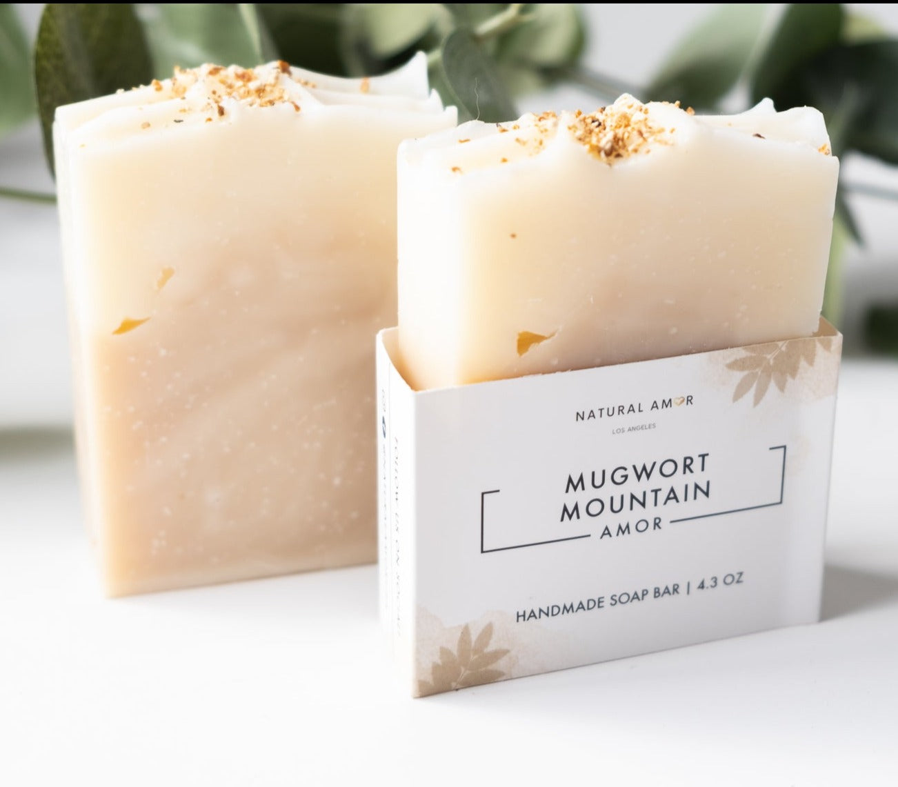 Mugwort Mountain Soap Bar with natural herbal ingredients and essential oils, showcasing its earthy color and texture.